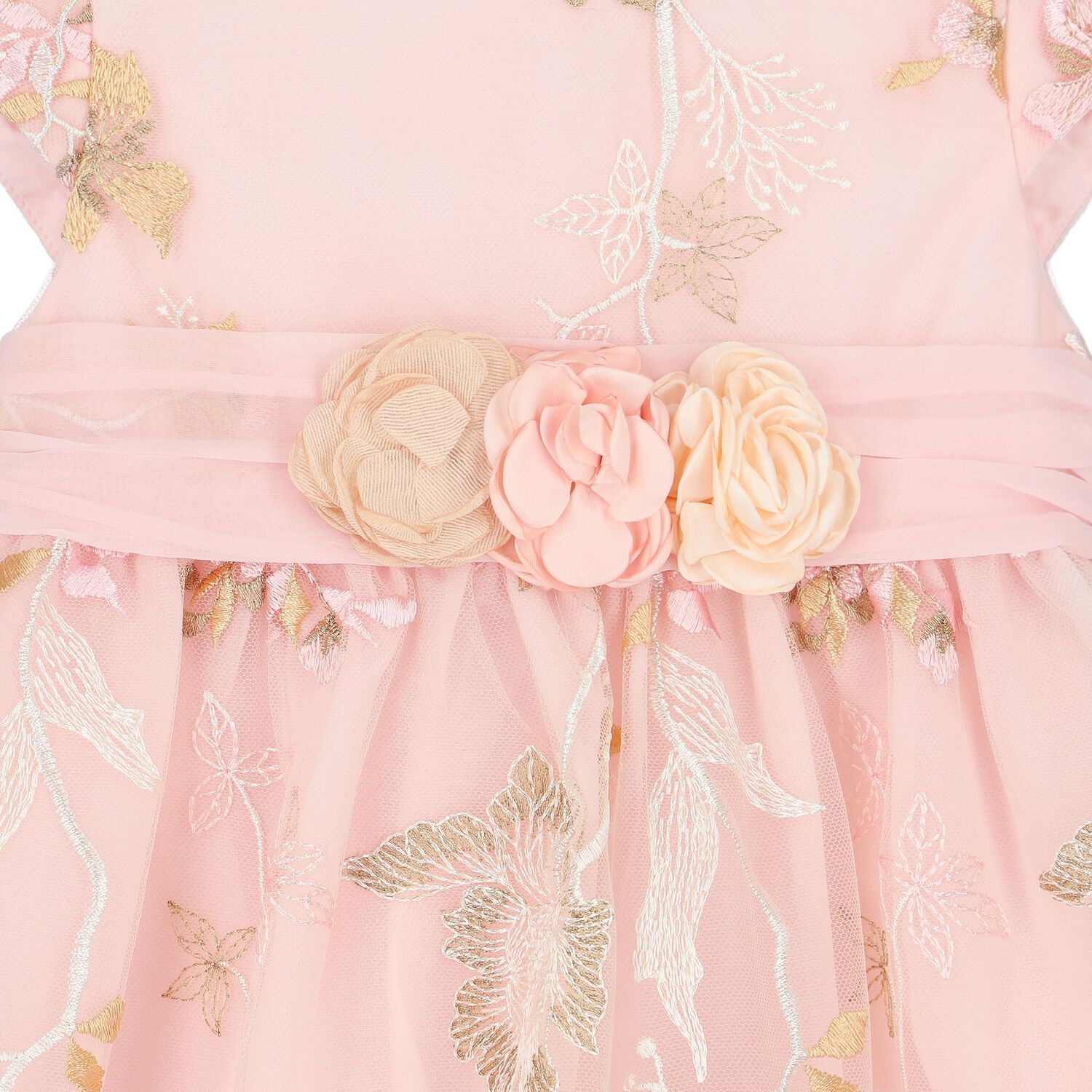 Younger Girls Pink Embroidered Tulle Dress, 1, hi-res image number null