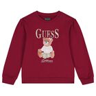 Girls Red Teddy Bear Sweatshirt, 1, hi-res
