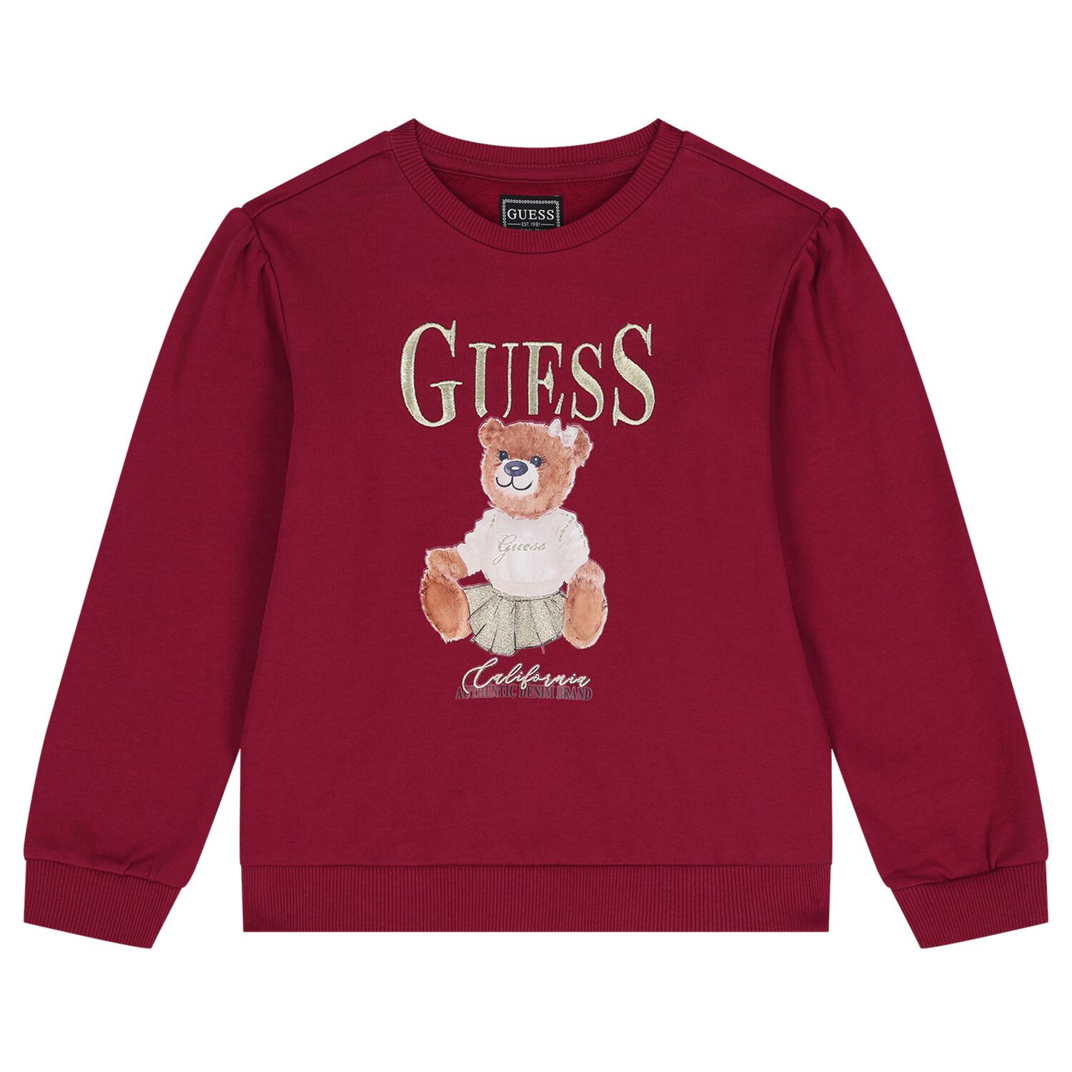 Girls Red Teddy Bear Sweatshirt, 1, hi-res