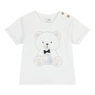 Baby Boys White & Navy Blue Teddy Bear Shorts Set, 1, hi-res