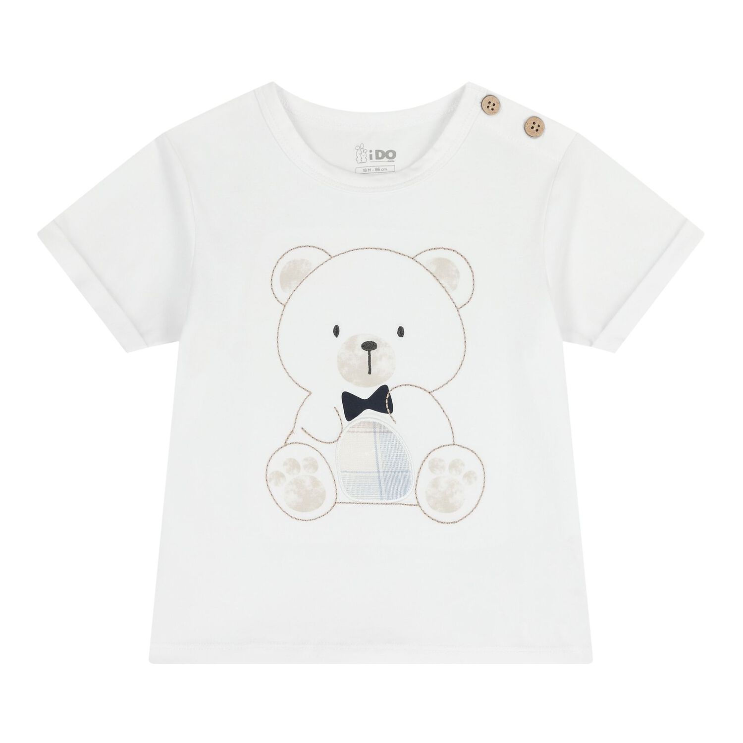 Baby Boys White & Navy Blue Teddy Bear Shorts Set, 1, hi-res
