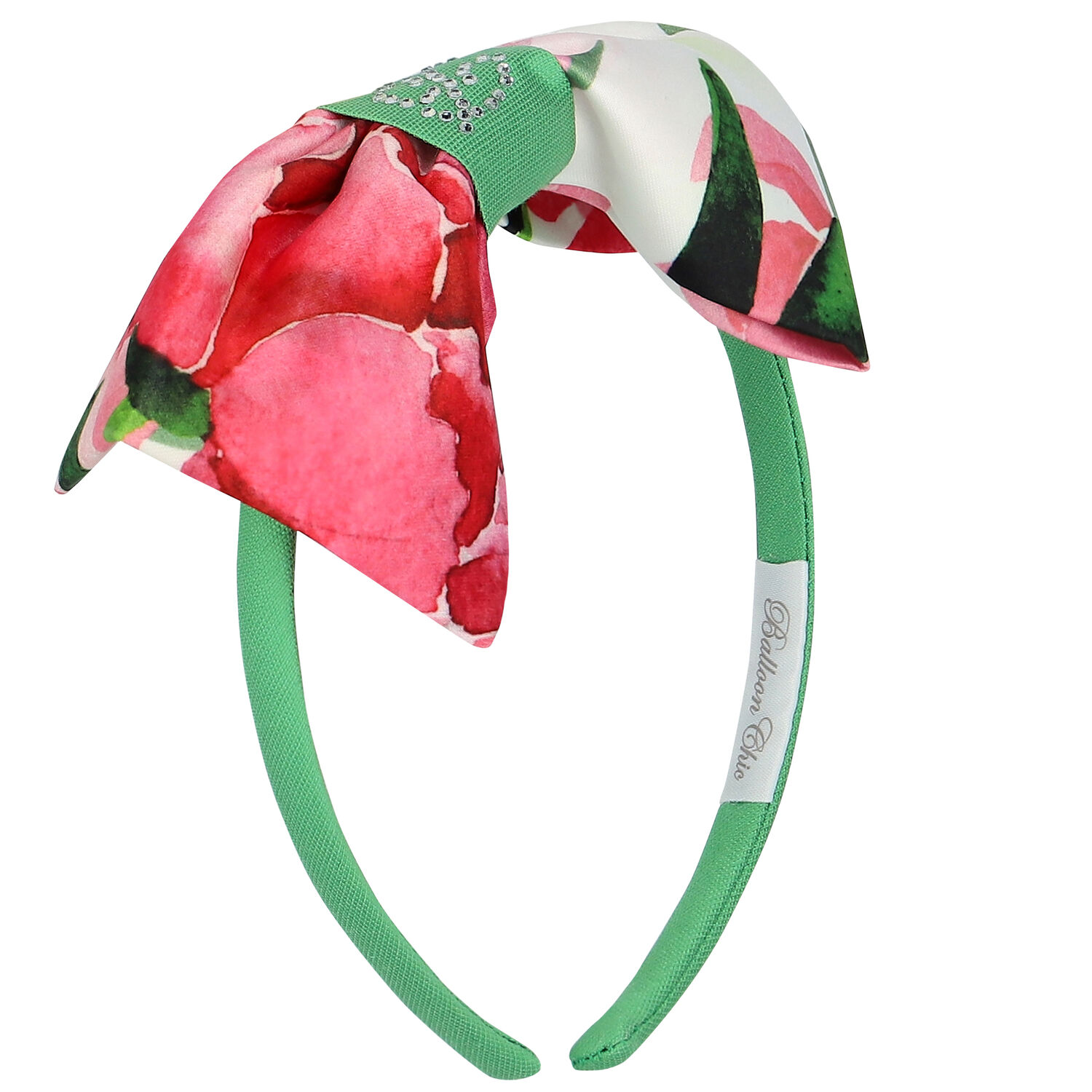 Girls Green Floral Bow Headband, 1, hi-res