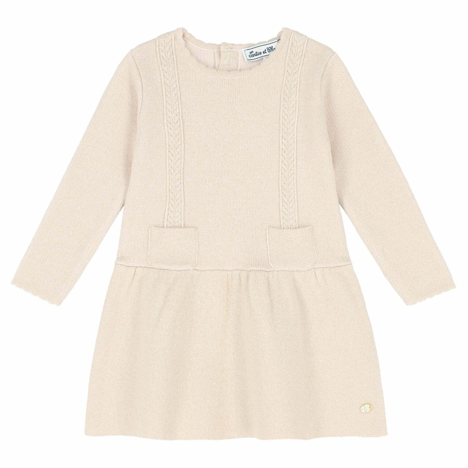 Younger Girls Beige Dress, 1, hi-res