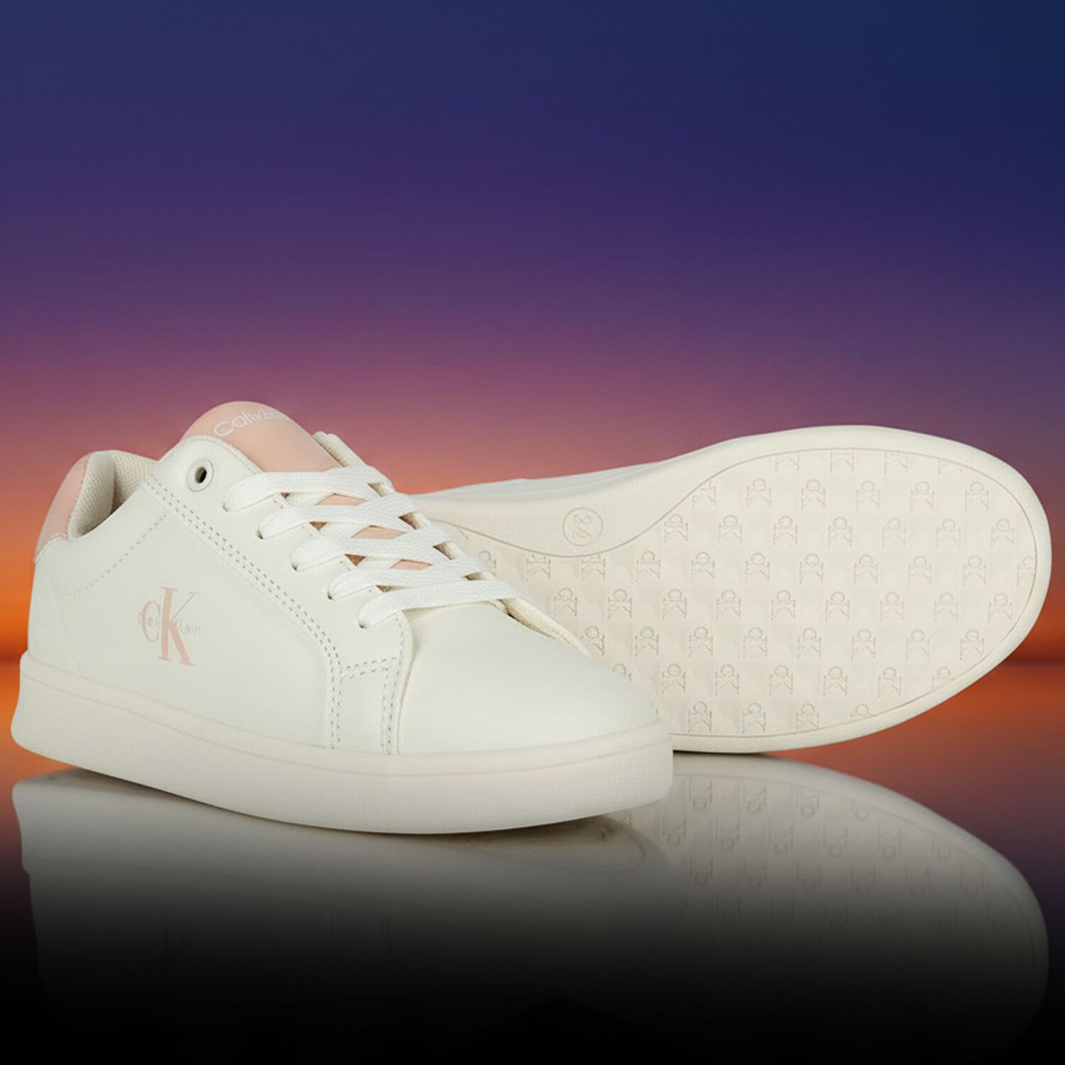 Girls Ivory & Pink Logo Trainers , 1, hi-res