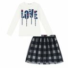 Girls White & Navy Blue Skirt Set, 1, hi-res