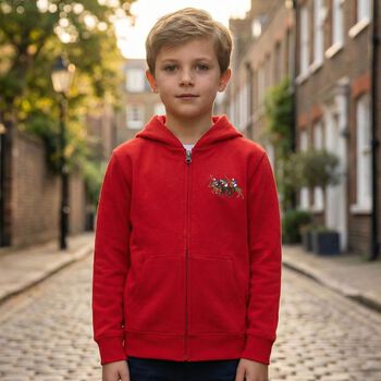 Boys Red Logo Hooded Zip Up Top