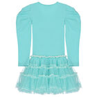 Girls Aqua Embellished Sequin Tulle Dress, 1, hi-res