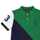 Boys Navy Blue & Green Logo Polo Shirt, 1, hi-res