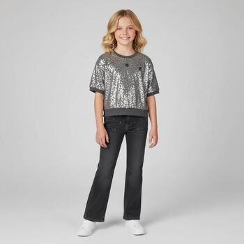 Girls Silver Embellished Logo Top