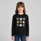 Girls Black Logo Long Sleeve Top, 2, hi-res