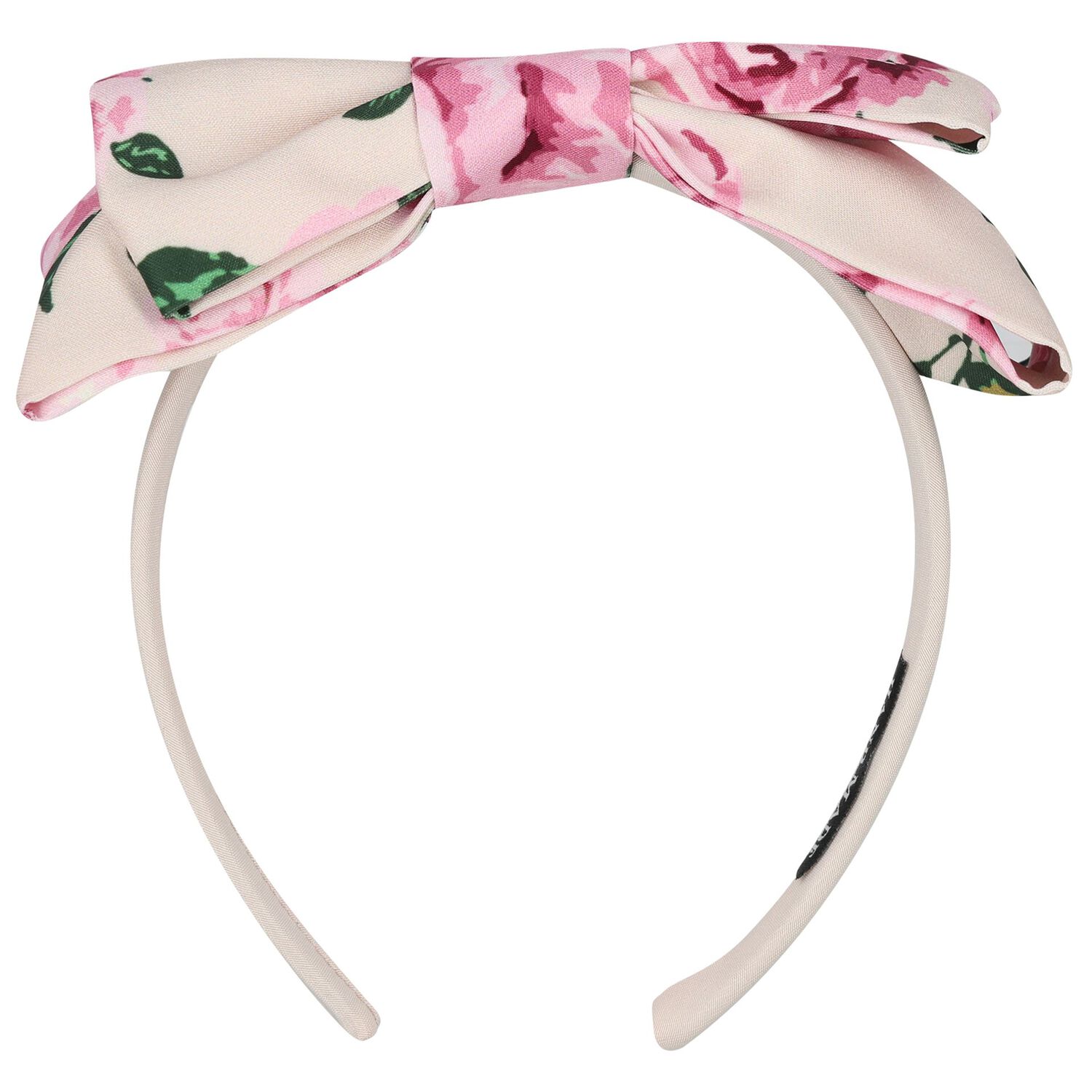 Girls Pink & Beige Bow Floral Headband, 1, hi-res