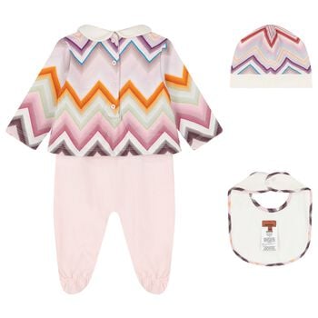 Baby Girls Ivory & Pink Logo Zig Zag Babygrow Gift Set