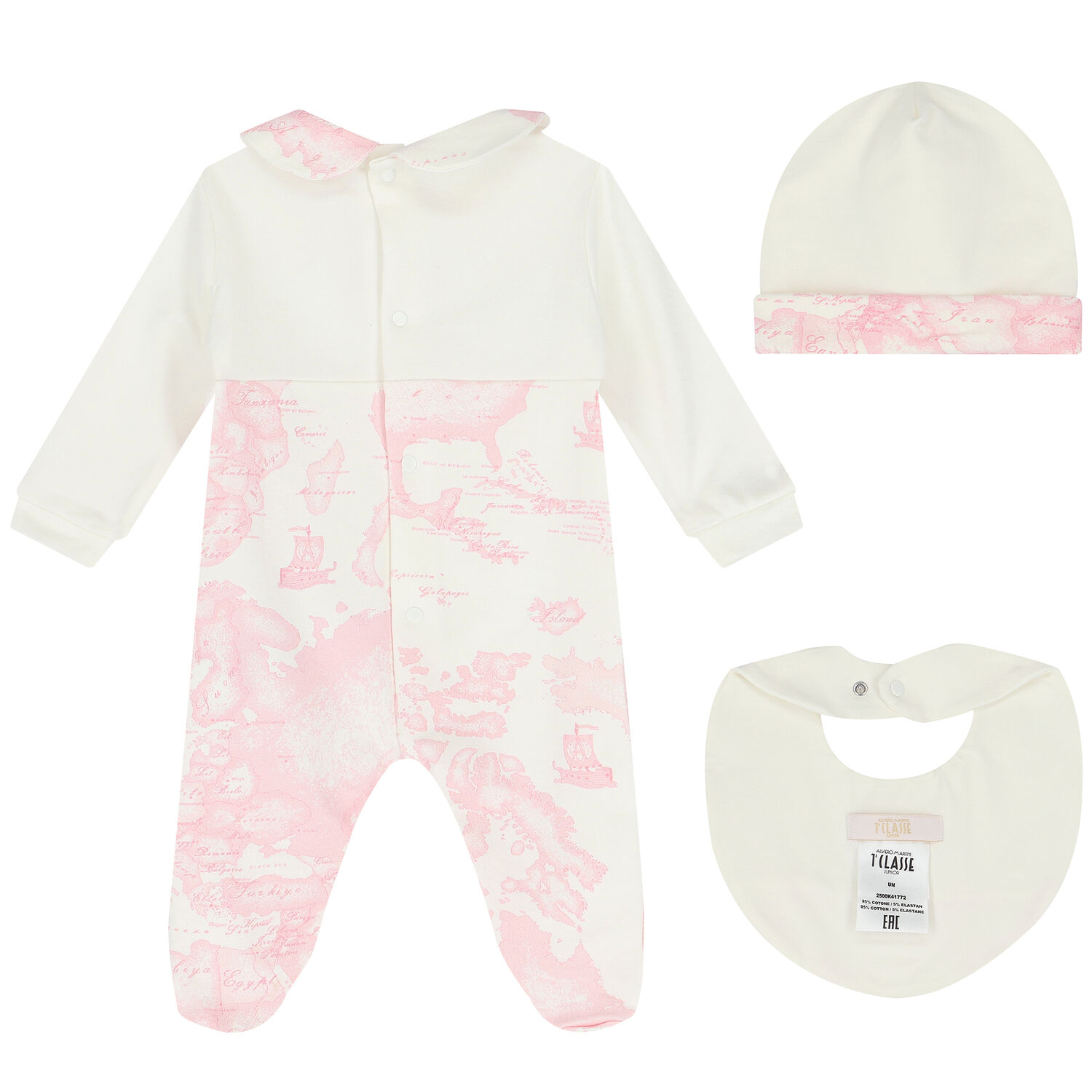 Baby Girls Ivory & Pink Geo Map Babygrow Set, 1, hi-res