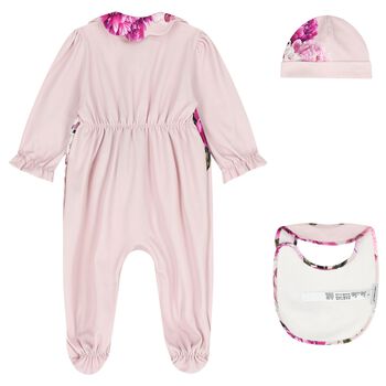 Baby Girls Pink Peony Babygrow Gift Set