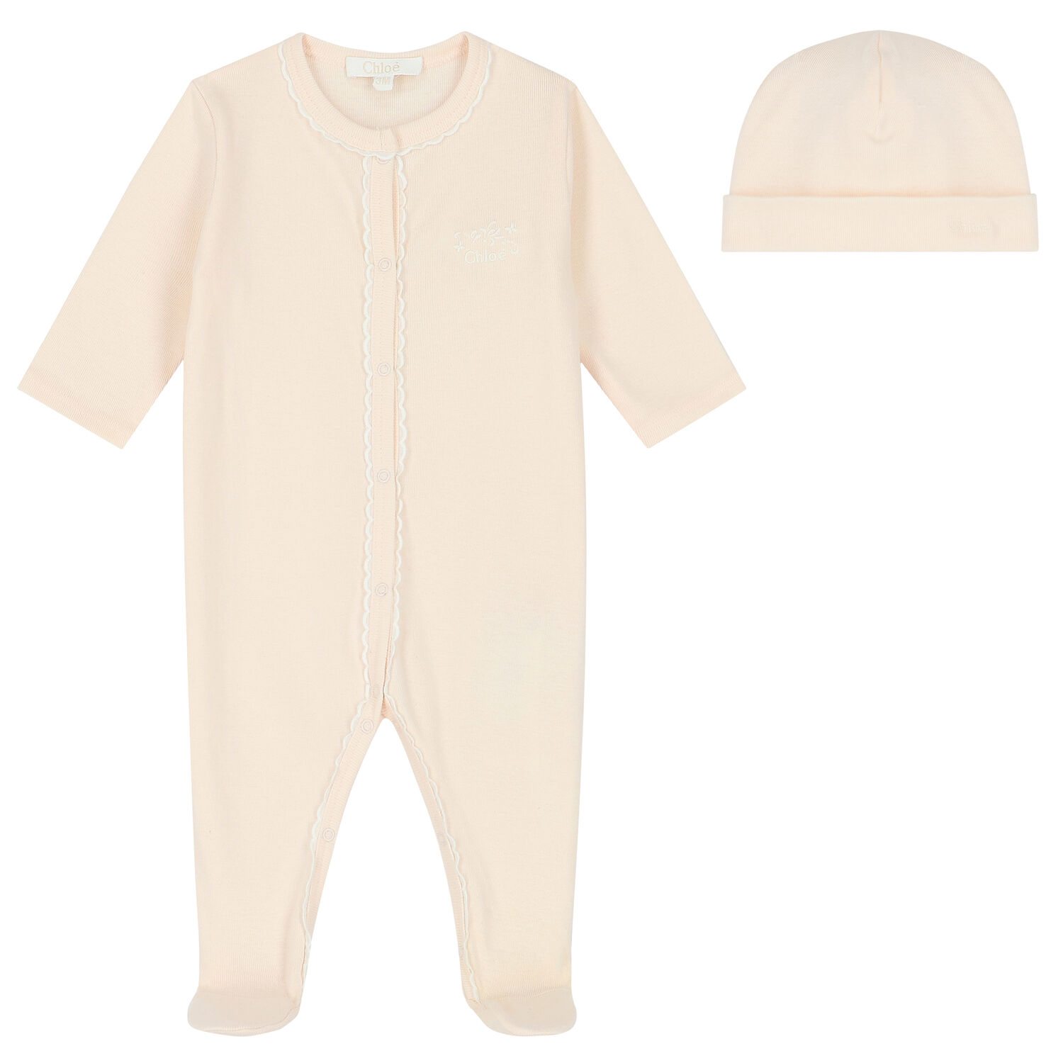 Baby Girls Pink Logo Babygrow & Hat Set, 1, hi-res