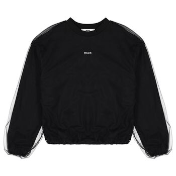 Girls Black Logo Overlay Tulle Sweatshirt