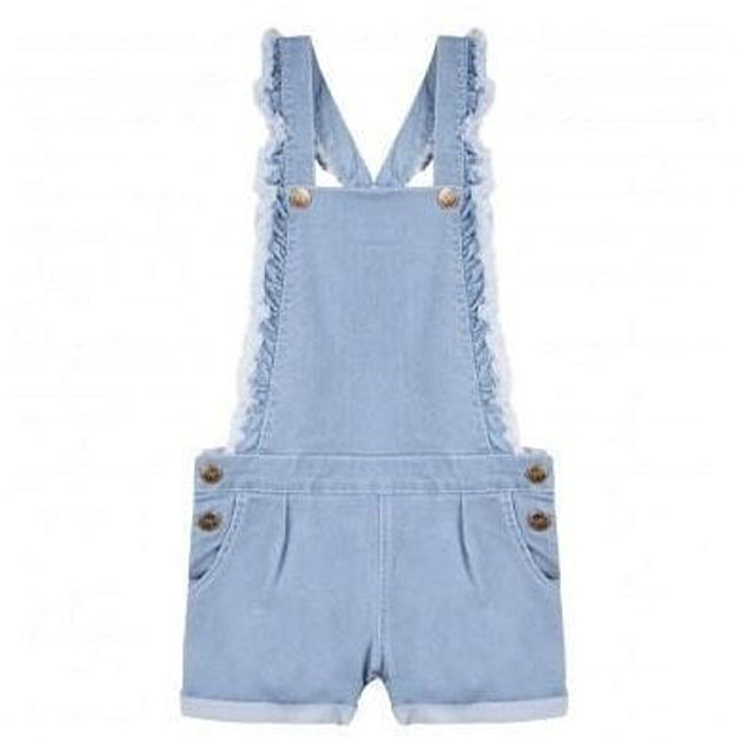 Girls Denim Dungaree Shorts, 1, hi-res image number null
