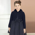 Girls Navy Blue Faux Fur Collar Cardigan, 2, hi-res