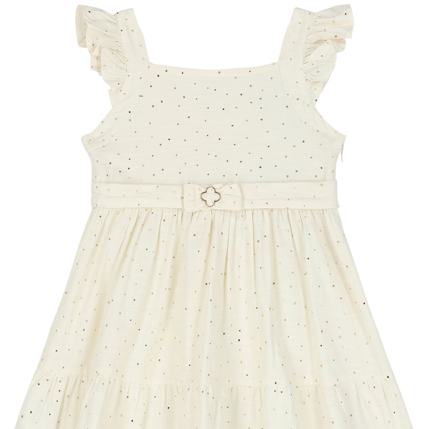 Girls Ivory & Gold Dress, 1, hi-res