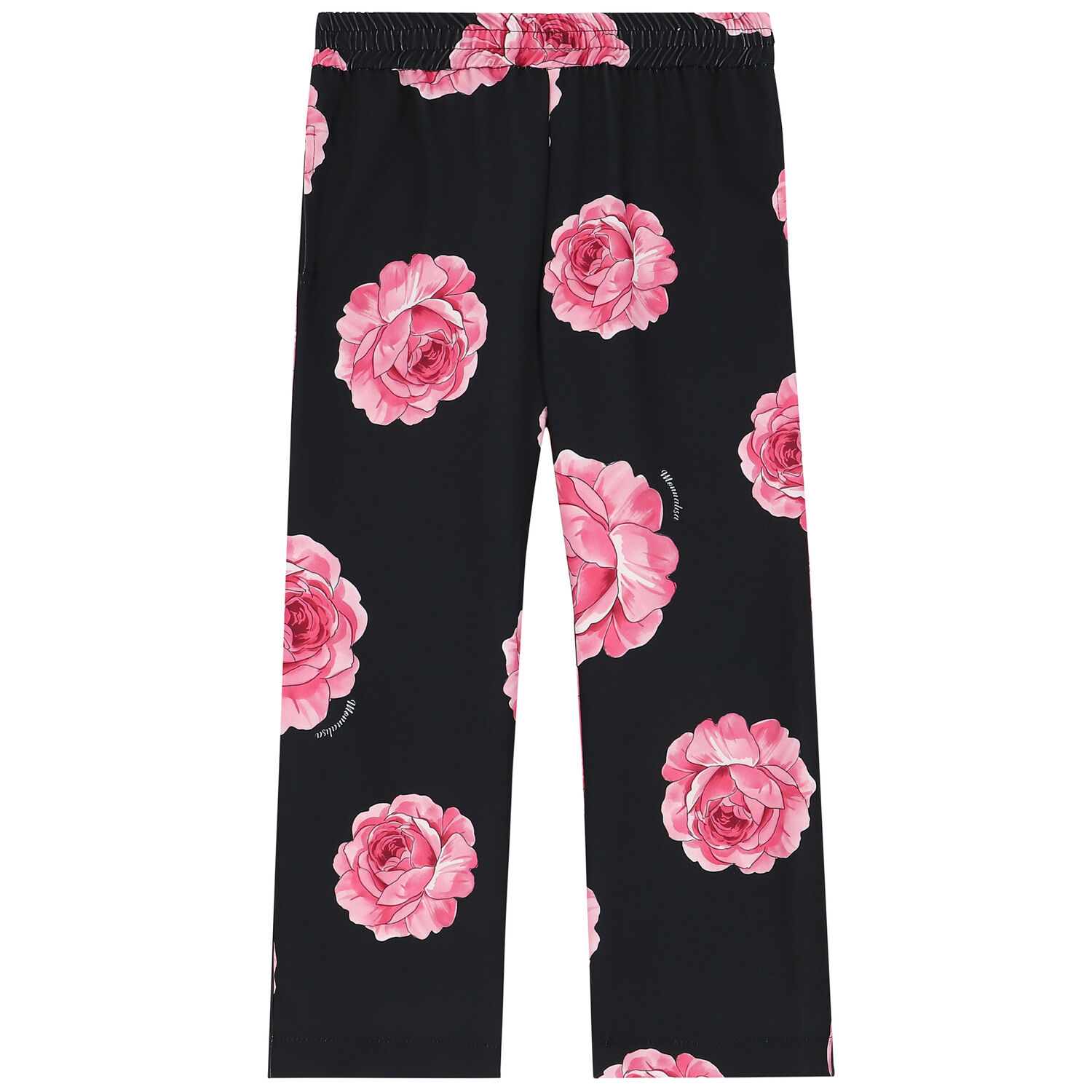 Girls Black & Pink Roses Trousers, 1, hi-res
