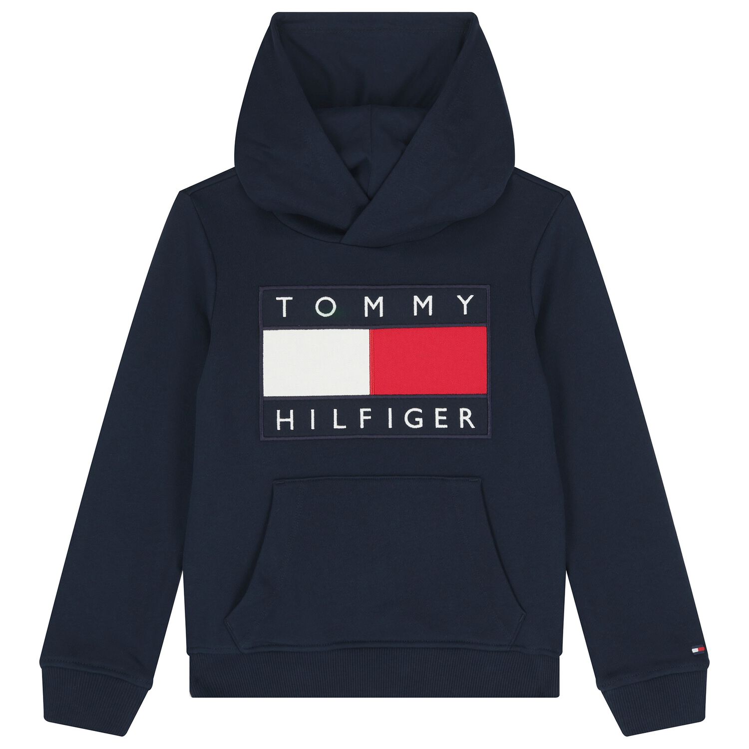 Boys Navy Blue Logo Hooded Top, 1, hi-res