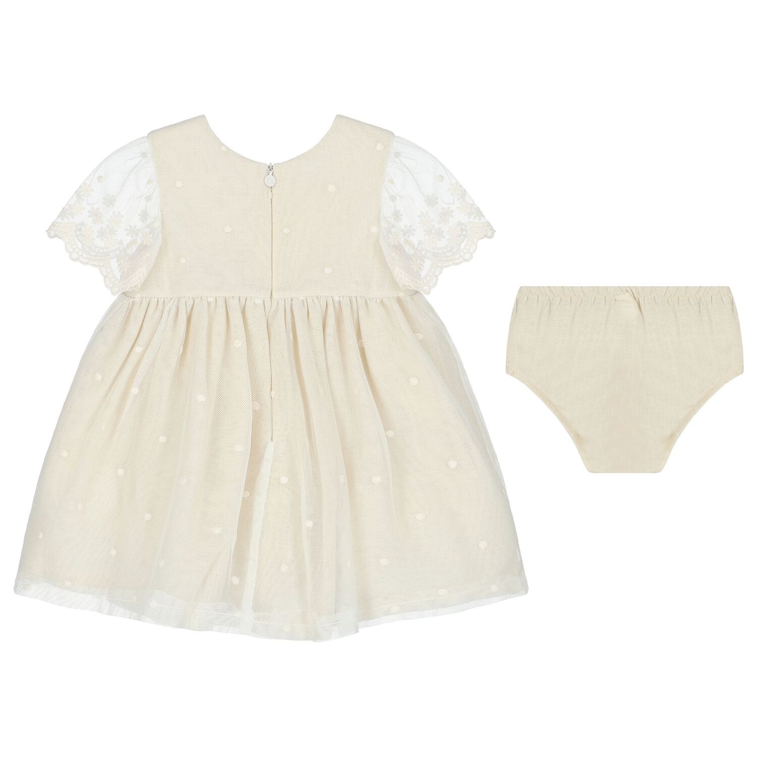 Baby Girls White & Beige Dress Set, 1, hi-res