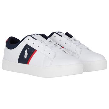 Boys White & Navy Blue Logo Trainers