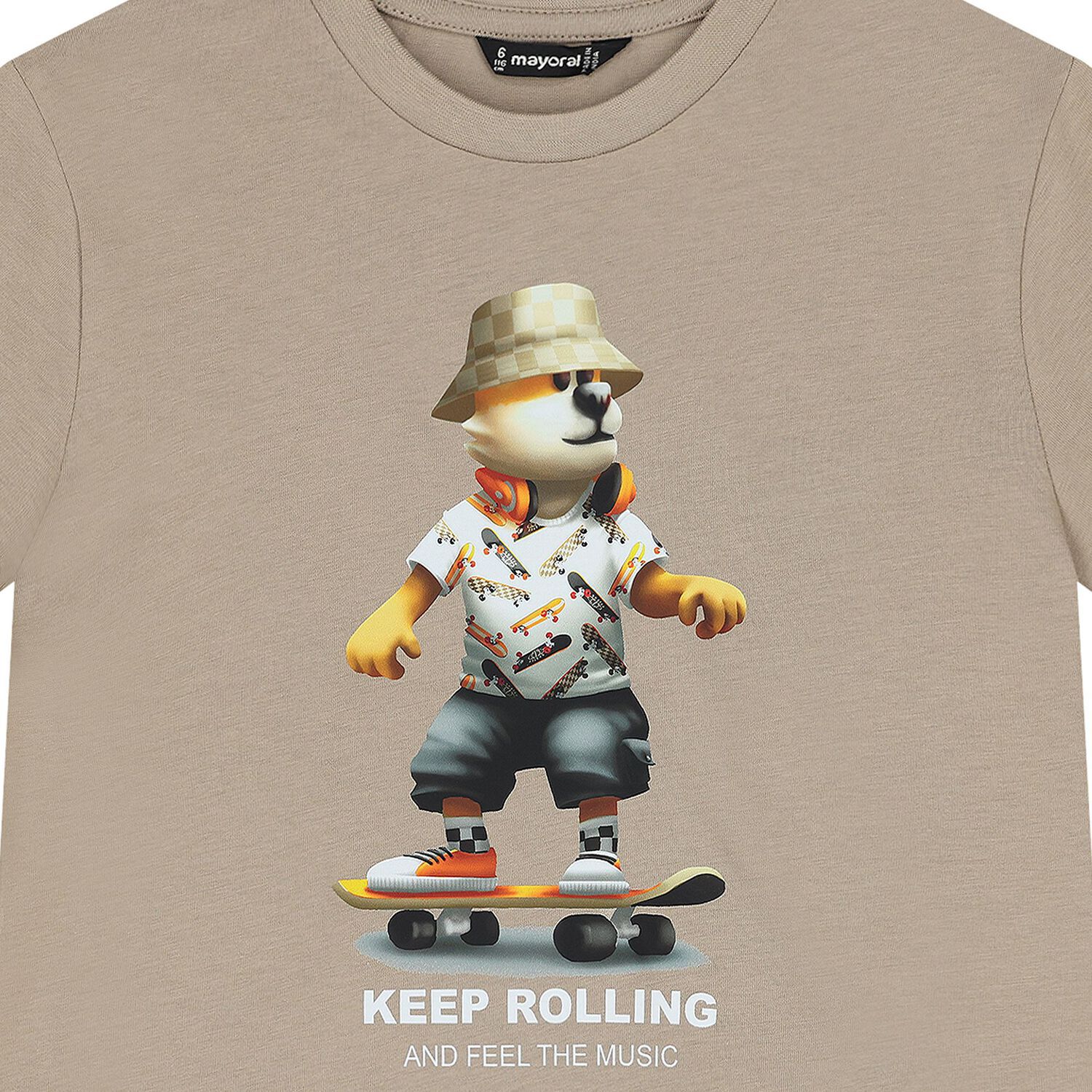 Boys Beige Lion Skater T-Shirt, 1, hi-res