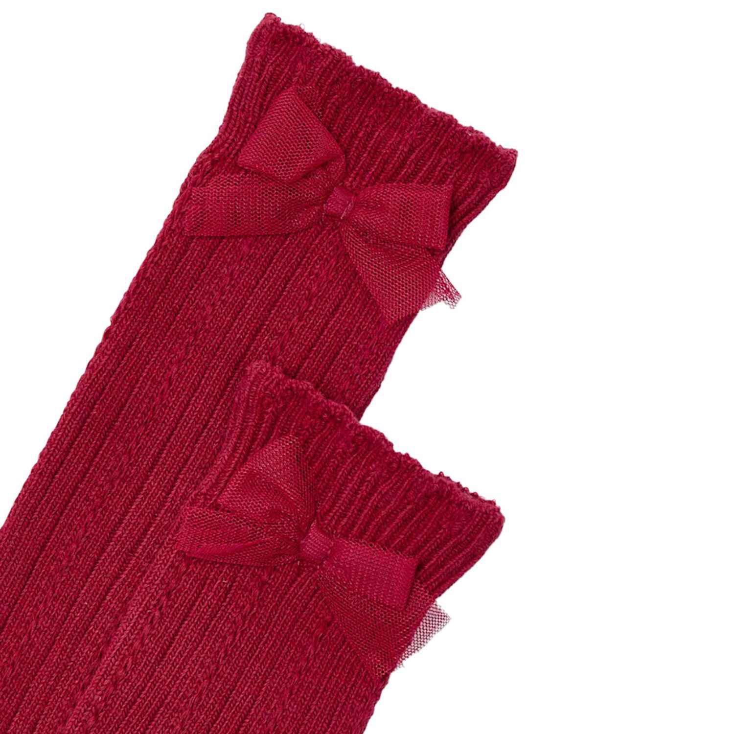 Girls Red Knit Knee High Socks, 2, hi-res