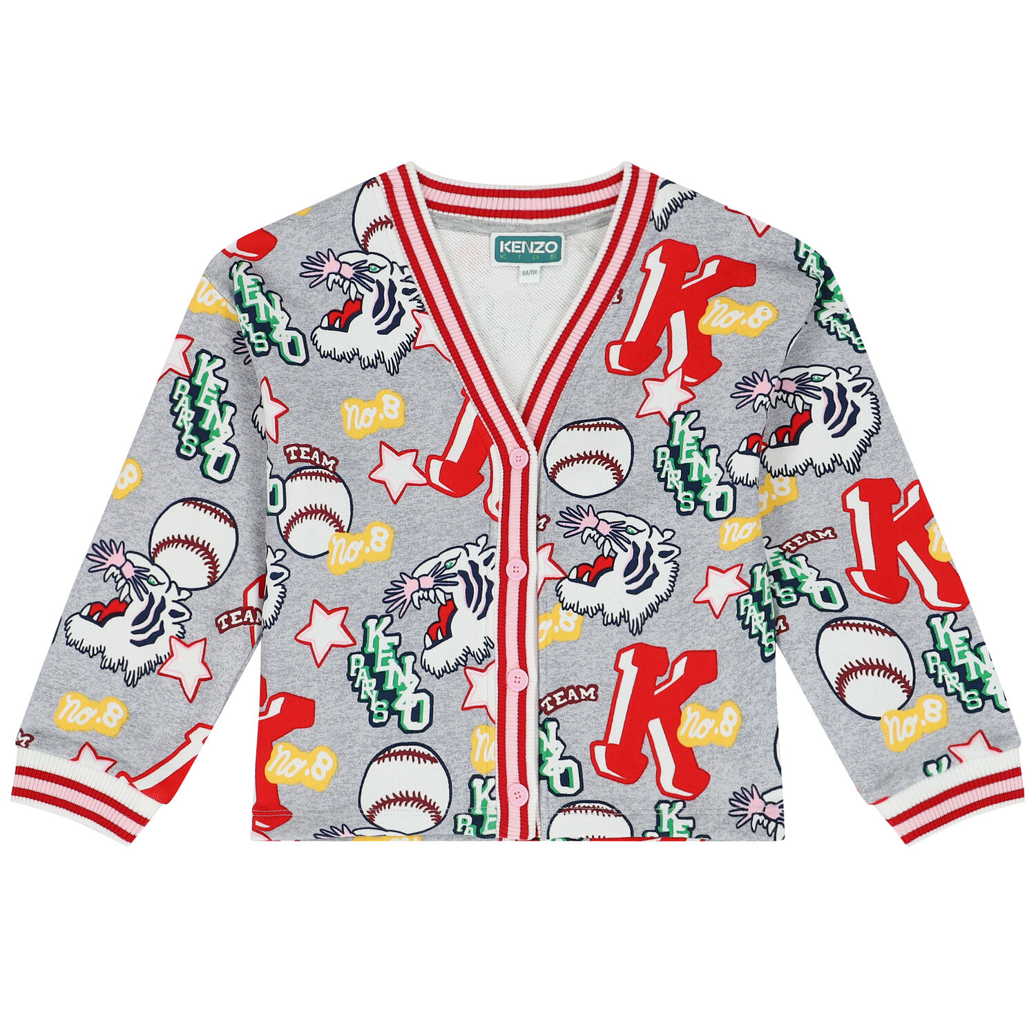 Girls Grey Varsity Tiger Logo Cardigan, 1, hi-res