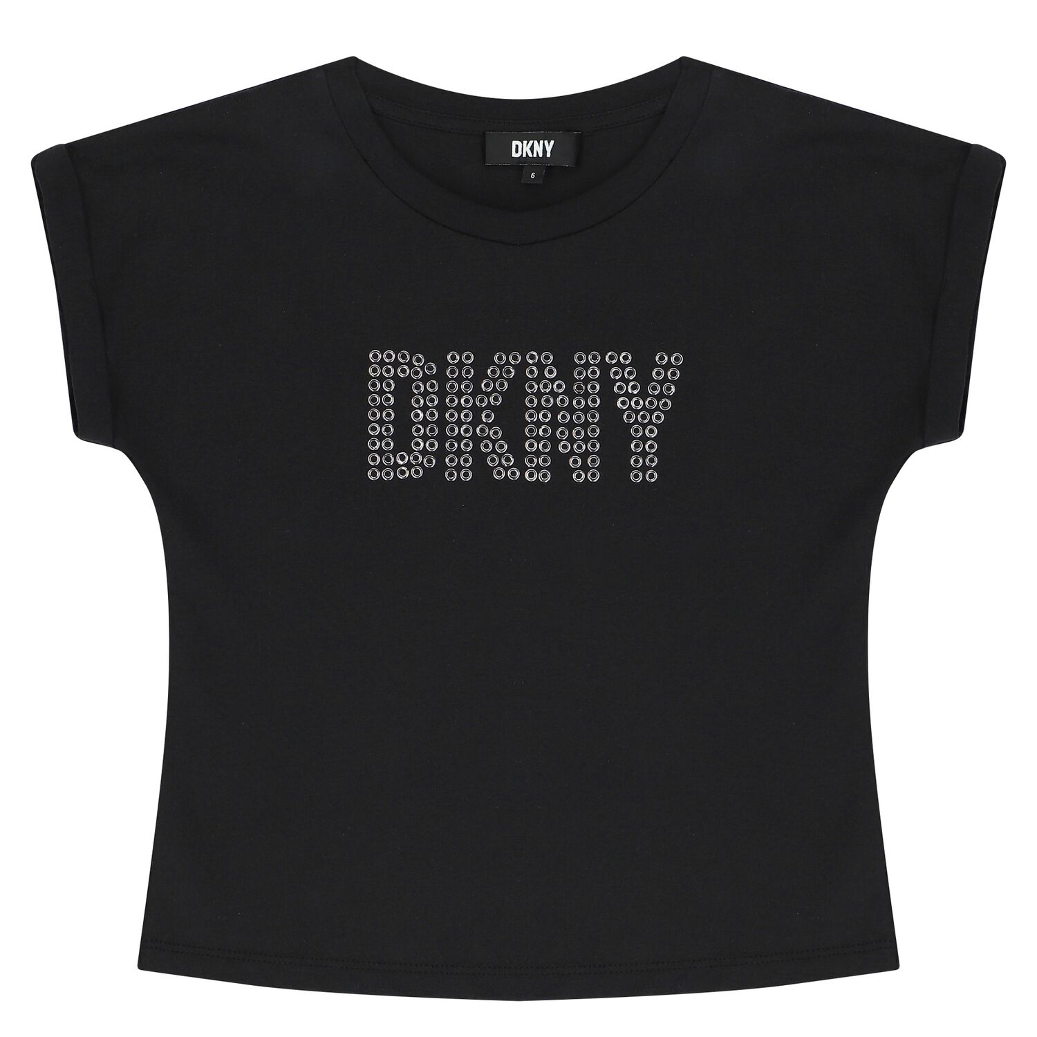 Girls Black Studded Logo T-Shirt, 1, hi-res