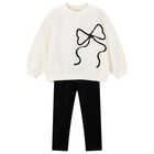 Girls Ivory & Black Bow Leggings Set, 1, hi-res