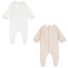 Beige & Ivory Flower Babygrows ( 2-Pack ), 2, hi-res
