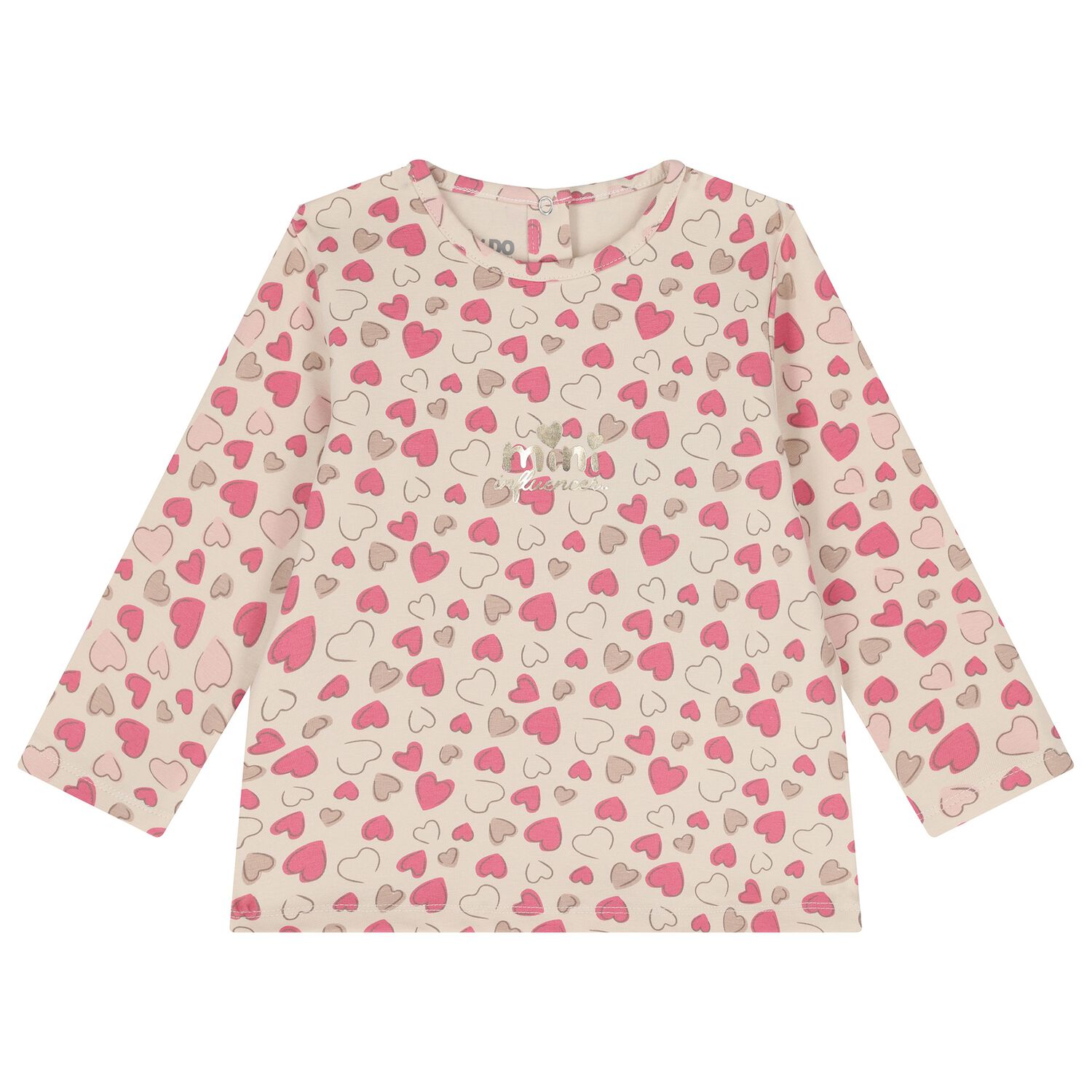 Younger Girls Beige Hearts Long Sleeve Top, 1, hi-res image number null