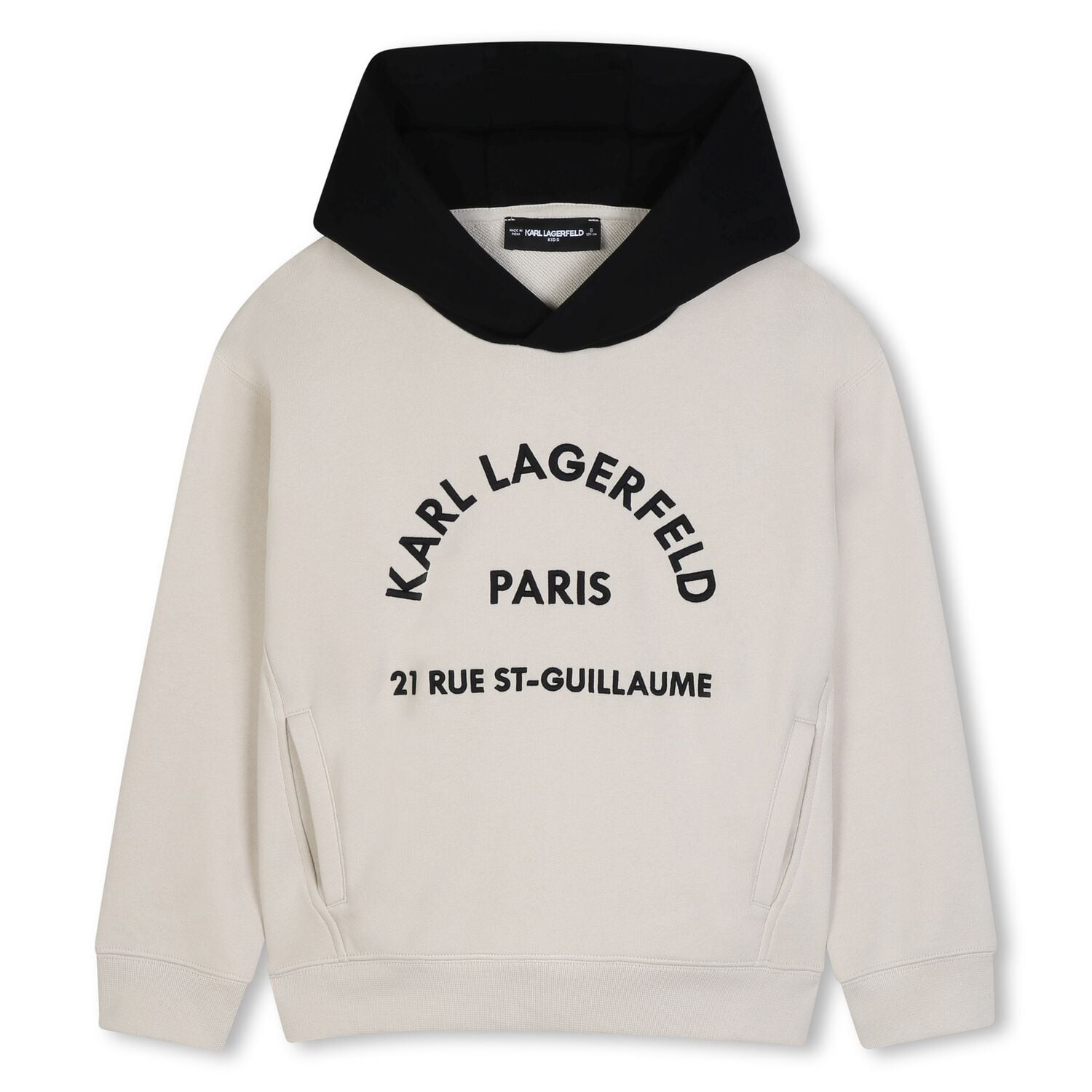 Boys Beige & Black Logo Hooded Top, 1, hi-res