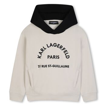 Boys Beige & Black Logo Hooded Top