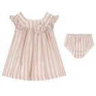 Baby Girls Pink, Beige & Gold Striped Dress Set, 1, hi-res