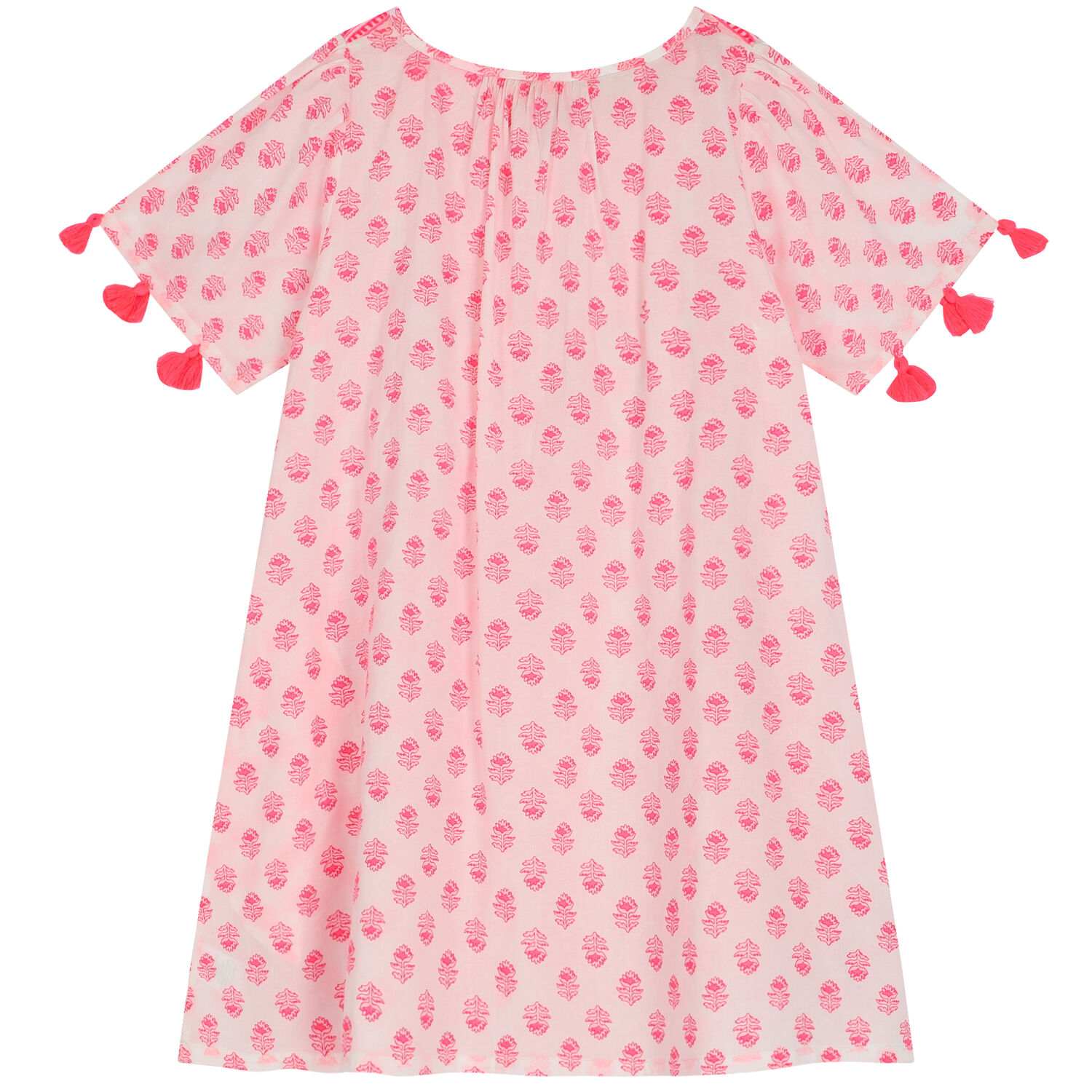 Girls Pink & White Cotton Beach Dress, 1, hi-res