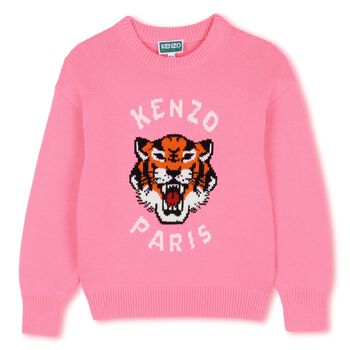 Girls Pink Tiger Logo Knitted Jumper