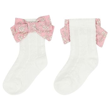 Girls White & Pink Bow Socks