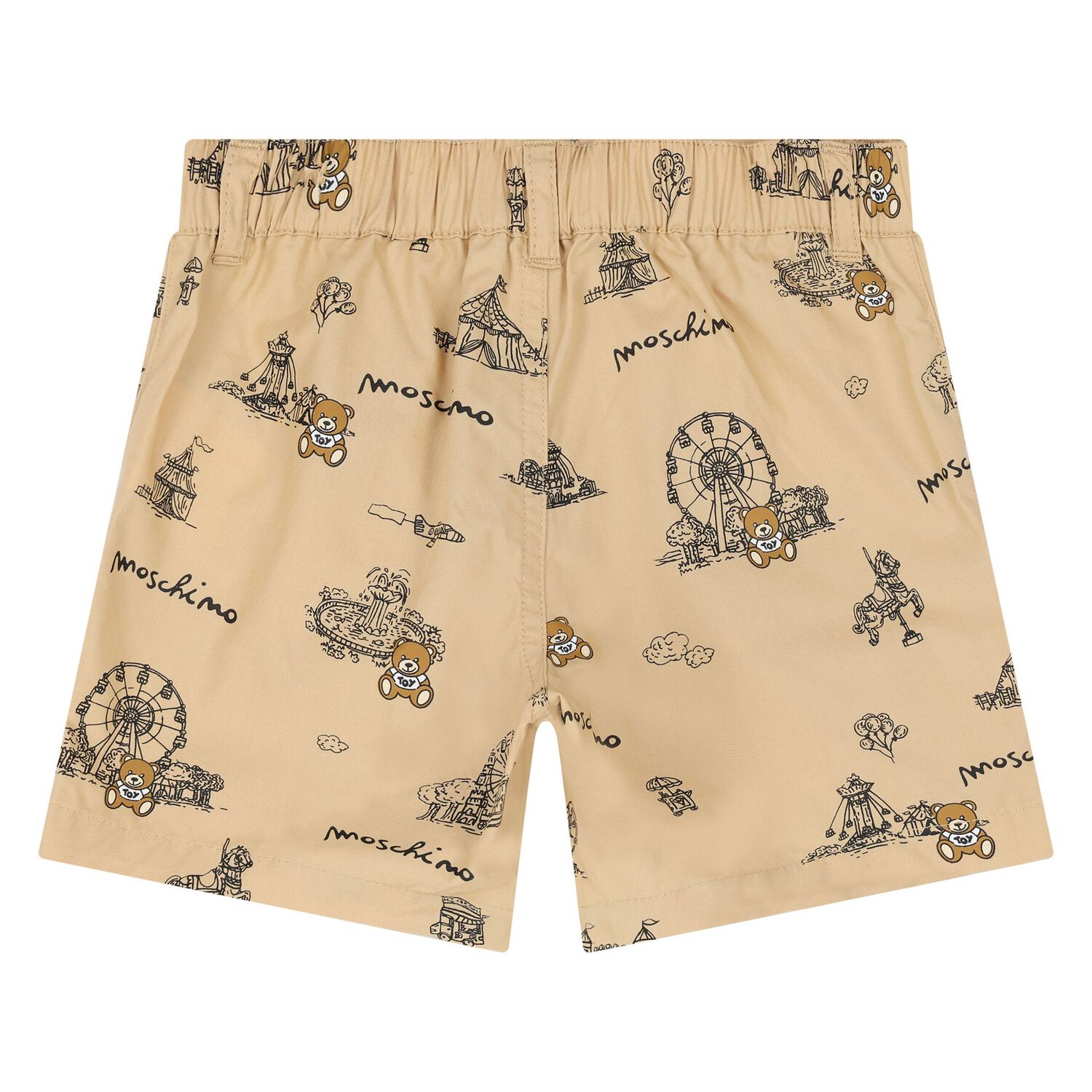 Younger Boys White & Beige Teddy Bear Logo Shorts Set, 1, hi-res