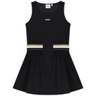 Girls Black Logo Dress, 1, hi-res