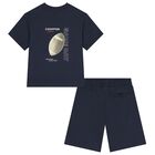 Boys Navy Blue Shorts Set, 1, hi-res