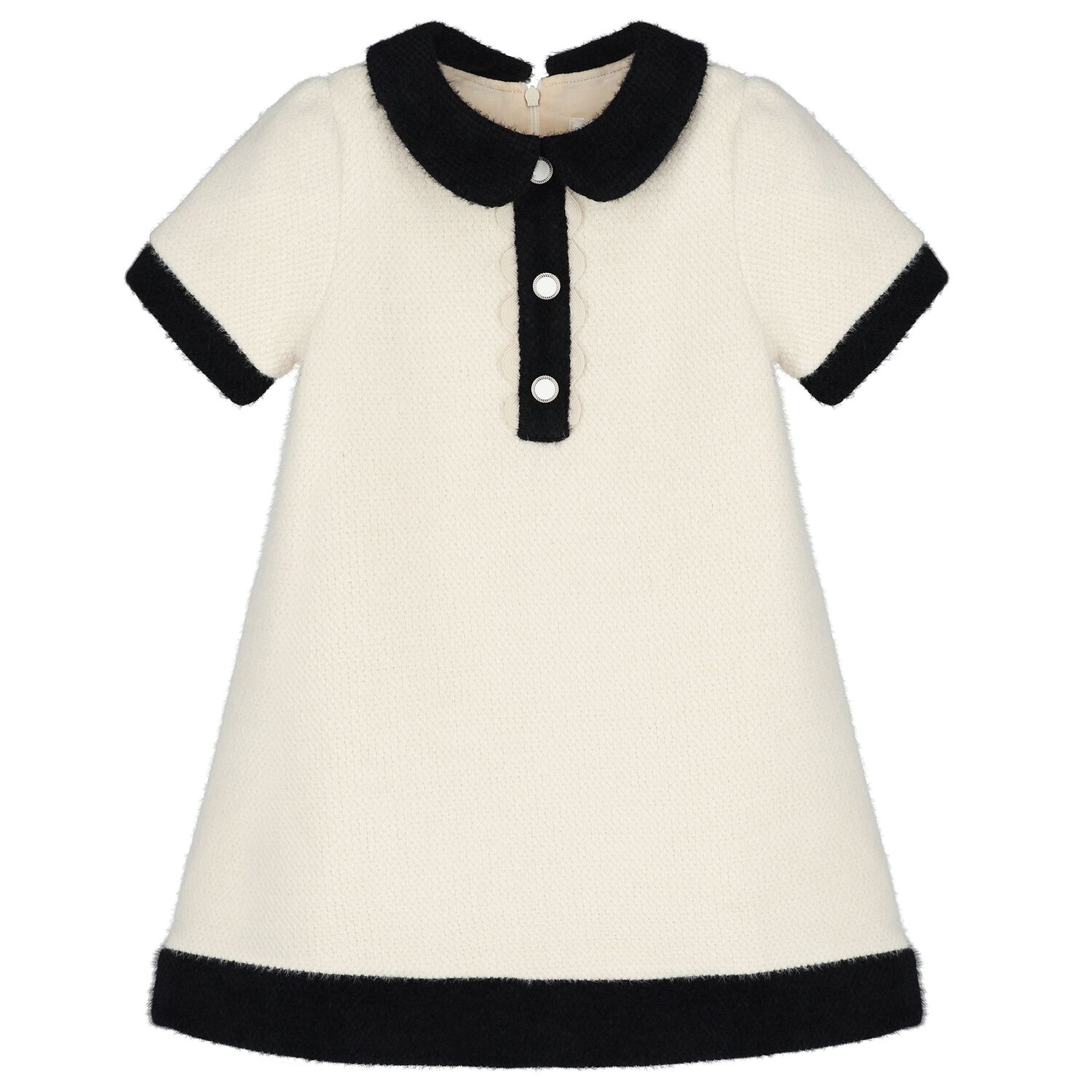 Girls Ivory & Black Weave Dress, 1, hi-res