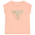 Girls Pink Logo Sequin T-Shirt, 2, hi-res
