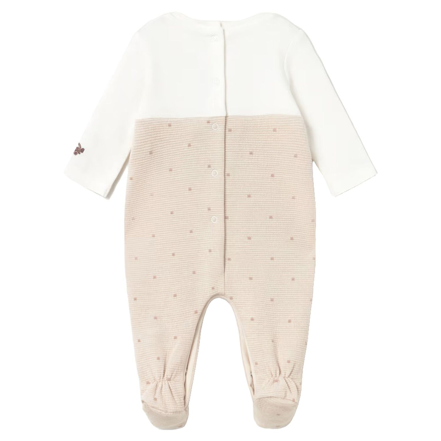 Baby Boys Ivory & Beige Polka Dot Babygrow, 1, hi-res