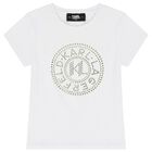 Girls White & Gold Rhinestone Logo T-Shirt, 1, hi-res