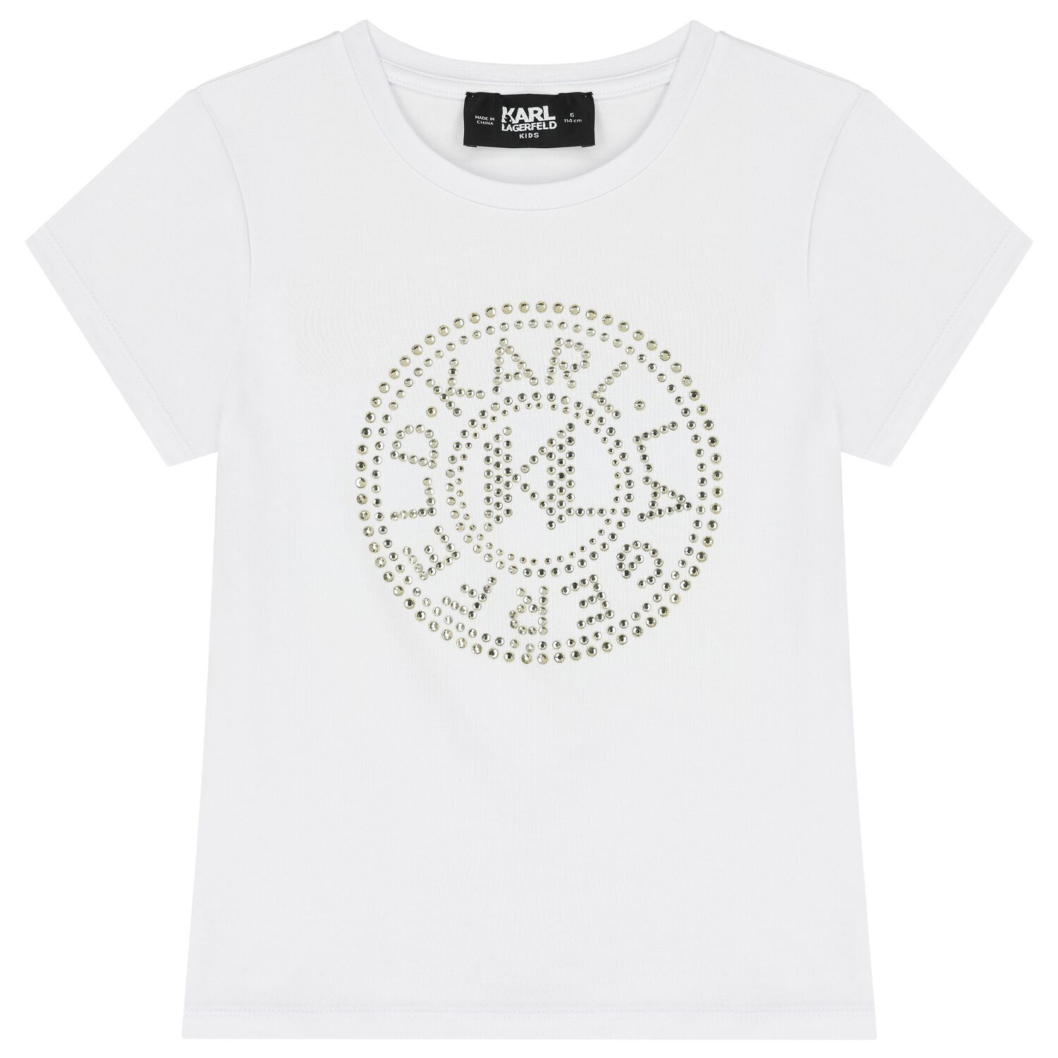 Girls White & Gold Rhinestone Logo T-Shirt, 1, hi-res image number null