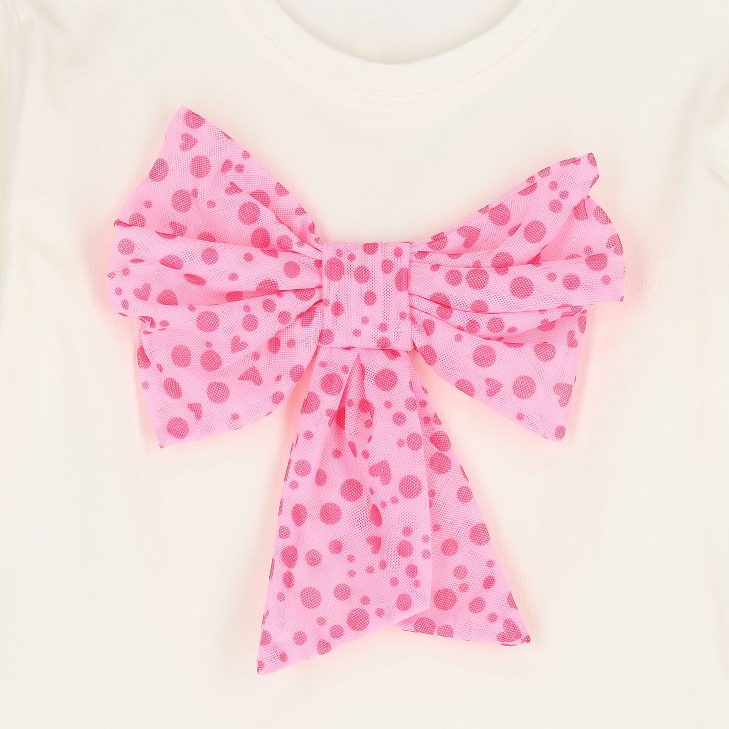 Girls Ivory & Pink Bow Long Sleeve Top, 1, hi-res