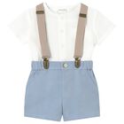 Baby Boys White & Blue Shorts Set, 1, hi-res
